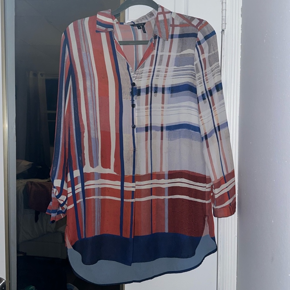 NIC + ZOE Sheer Silky Collared Convertable Sleeve Top